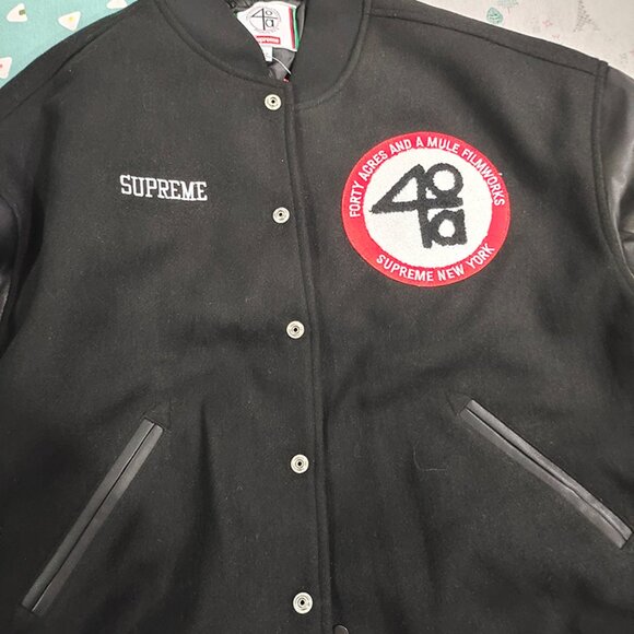 Supreme x 40 Acres Malcolm x Varsity Black Jacket - Picture 3 of 8
